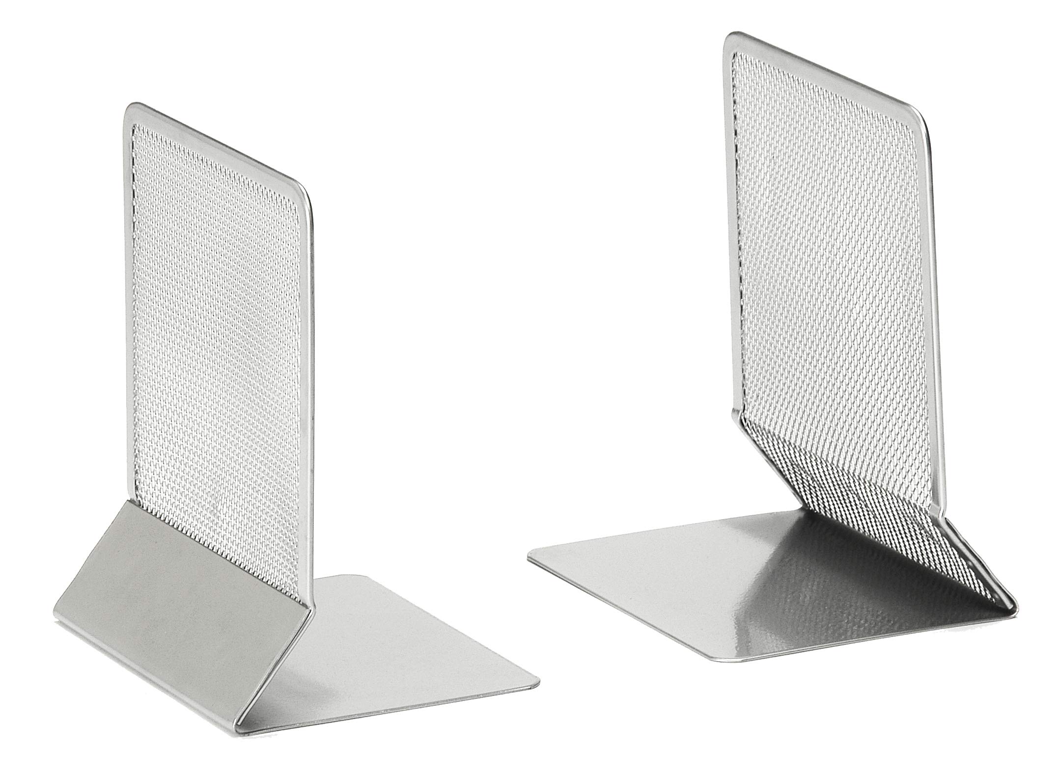 OSCO Wiremesh Bookends, Heavy Duty Metal Mesh Book Supports for Shelves, Bookcases & Desks, Non-Slip Base, Ideal for Home, Office, School or Library Use, Pack of 2 – Silver