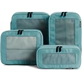 Aerotrunk Compression Packing Cubes for Travel, 4-Pack, Teal | Solves overpacking, 4-Piece set fits most carry-ons, 50% Space savings, Compression luggage organizer bags