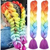 Colored Jumbo Braiding Hair Extension for Women 24" Synthetic High Temperature Ombre Jumbo Braiding Hair Pre stretched Fiber Hair Twist Crochet Braids (Rainbow)