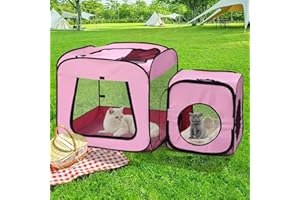 RYOIZEN Royizen Puppy Cat Tent Playpen Foldable Waterproof Dog Crate Kennel Indoor Outdoor Portable Playpen Kitten and Small Pets Pop Up Kennel Cat Travel Carrier with Litter Box Enclosure, Pink