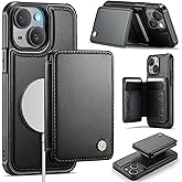 Usroom Compatible with Magsafe for iPhone 14 Wallet Case Magnetic Card Holder, RFID Blocking 2 in 1 Detachable Kickstand Shockproof Case for Women Men, Black