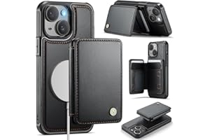 Usroom Compatible with Magsafe for iPhone 14 Wallet Case Magnetic Card Holder, RFID Blocking 2 in 1 Detachable Kickstand Shockproof Cover for Women Men, Black