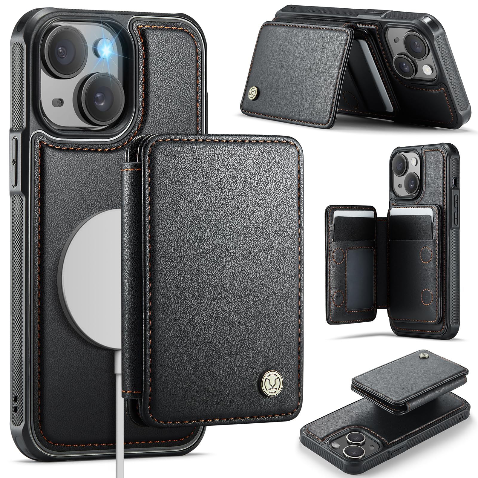 Photo 1 of Usroom Compatible with Magsafe for iPhone 14 Wallet Case Magnetic Card Holder, RFID Blocking 2 in 1 Detachable Kickstand Shockproof Cover for Women Men, Black