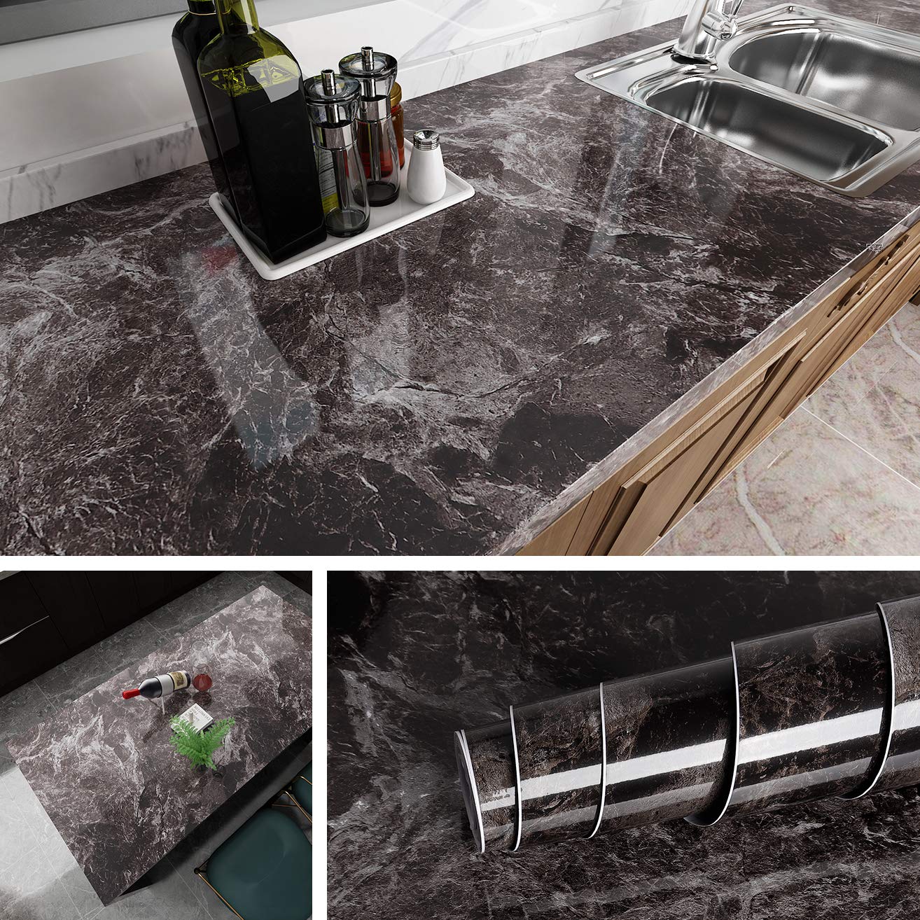Livelynine 15 8x394 Inch Dark Marble Contact Paper For