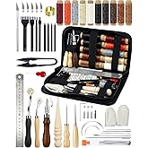 PLANTIONAL Leather Working Tools for Beginners: Professional Leather Tools | leather sewing kit with Waxed Thread Groover Awl Stitching Punch for Leathercraft Adults Gifts, Practical leather working kit