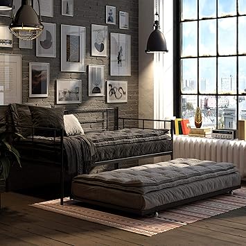 Realrooms Praxis Metal Daybed With Trundle Twin Twin Size Black Amazon In Home Kitchen Black Twin Daybed With Trundle