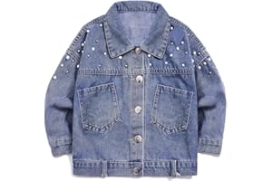 YIYI Little Girls Denim Jacket Button Down Jean Jakcets Long Sleeve Denim Coat Outwear