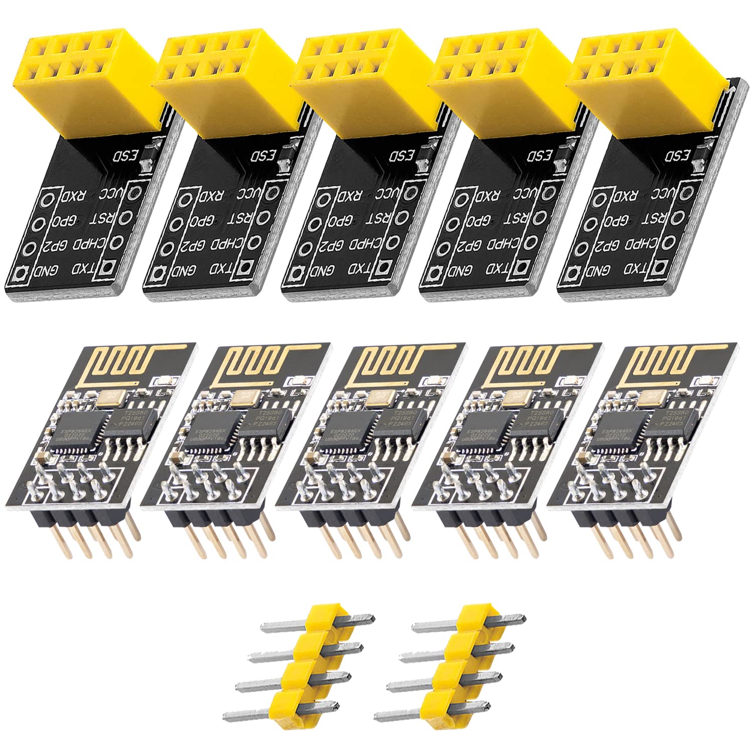 AZDelivery 5 x ESP8266-01S Serial Wireless WLAN WiFi Transceiver Module with ESP-01 Breakout Breadboard Adapter compatible with Arduino Including E-Book!