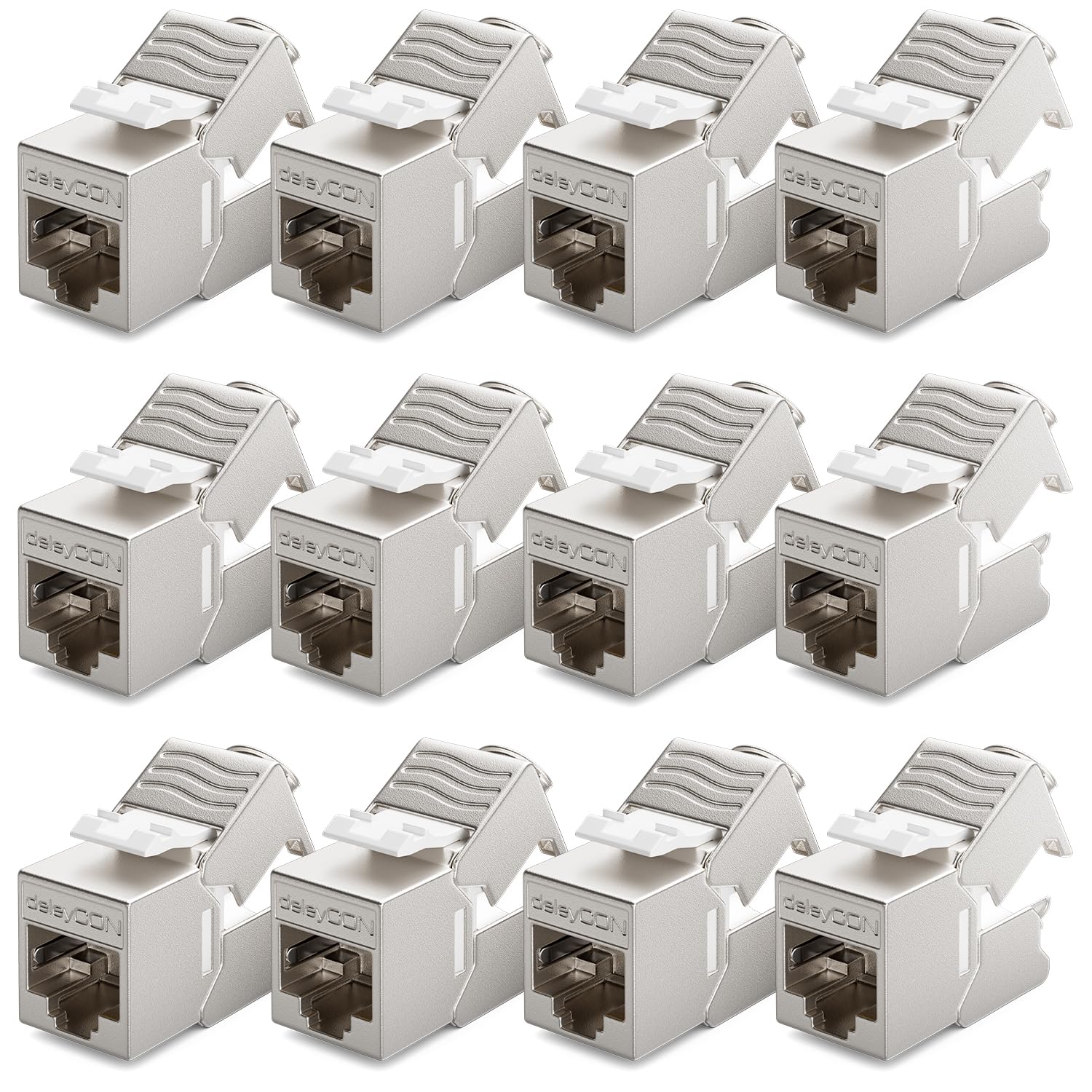 deleyCON 12x CAT6a MINI Keystone Jack Module Patch Cable Network Cable Connector STP Shielded RJ45 Connector Network Socket Patch Panel Keystone Mounting Extension