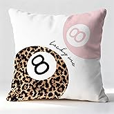 Fyecoluo Pink and Leopard 8 Ball Pillow Covers 18x18, Preppy Room Decor, Trendy Cheetah Print Lucky 8 Ball Decorative Throw Pillow Covers for Home Bedroom Girls Room Dorm Apartment