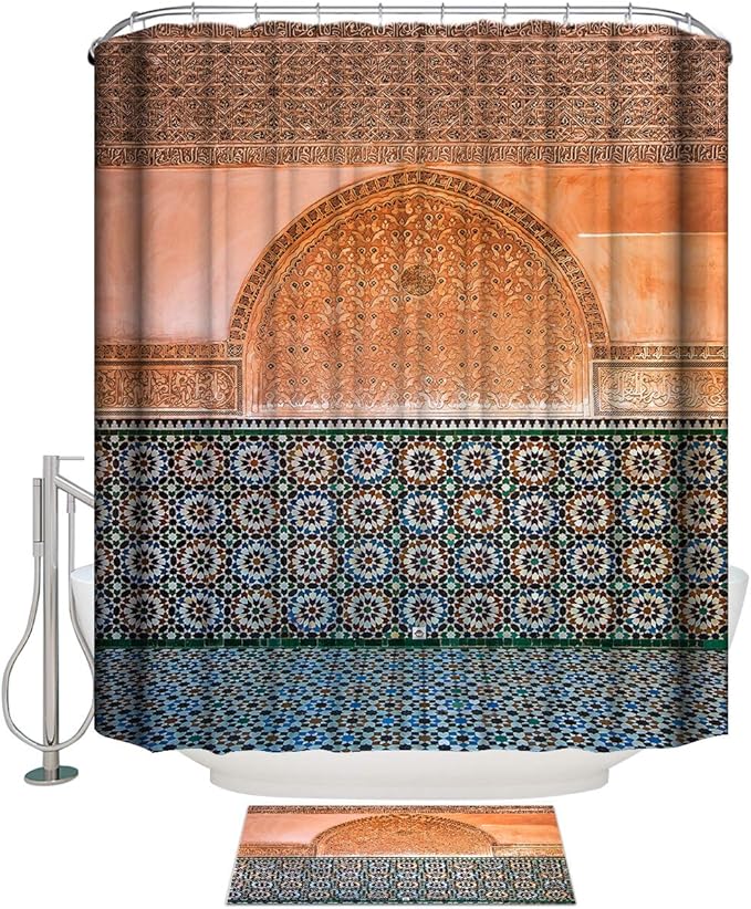 Moroccan Shower Curtain Set 60"x 72", Heavy Duty Shower