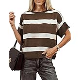 Vimida Women's Short Sleeve Knit Tops Crew Neck Striped Sweaters Dressy Casual for Summer Spring Fall