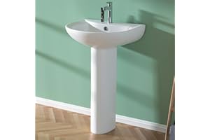 Miuara Pedestal Sink 20 Inch - 1 Hole Bathroom Pedestal Sink, White Pedestal Sink 20 x 17 Inch, Bath Pedestal Sink Combo, Ceramic Pedestal Sink for Bathroom, with Overflow Hole