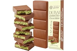 CERES GOURMET Dubai Chocolate Bar ‒ 2.3 oz | Milky Crispy Chocolate with Crunchy Kunafa & Rich Pistachio Paste ‒ Gourmet Dessert Bar