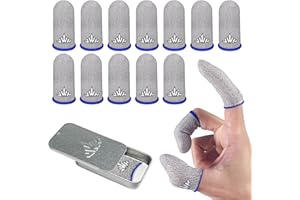 JWH Ultra-Thin Silver Fiber Gaming Finger Sleeves,White Thumb Sleeves Mobile Phone Gaming Cots,12 Pack Gaming Finger Gloves for PUBG,with Storage Box,High Sensitivity,Silky Sweat-Proof, Dedales Gamer