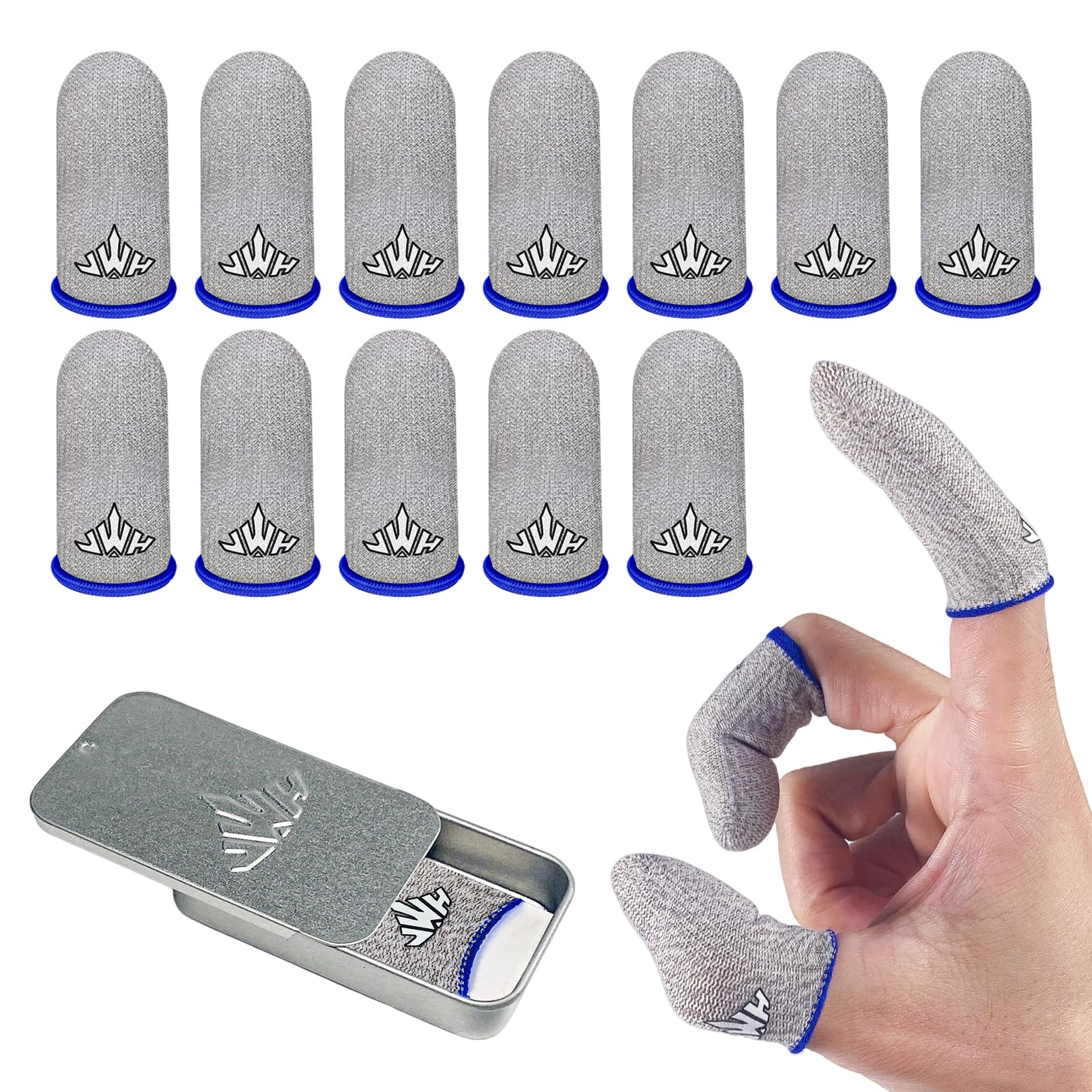 JWH Ultra-Thin Silver Fiber Gaming Finger Sleeves,White Thumb Sleeves Mobile Phone Gaming Cots,12 Pack Gaming Finger Gloves for PUBG,with Storage Box,High Sensitivity,Silky Sweat-Proof, Dedales Gamer