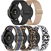Kollody 5 Pack Stretchy Nylon Watch Bands Compatible with Garmin Vivoactive 5/6/Forerunner 55/165,20mm Soft Elastic Fabric Adjustable Replacement Sport Straps for Garmin Venu Sq 2 Women Men