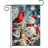 Winter Snowman Snowflake Garden Flag 12x18 Inch Double Sided, Cardinal Red Bird Reindeer Christmas Yard Outdoor Flag House Holiday Outside Decoration
