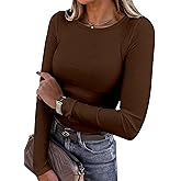 BIDITANLE Women's Long Sleeve Ribbed Knit Tee Slim Fit Crewneck Stretch Top Casual Basic Shirts