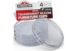 X-Protector Furniture Cups - 4 PCS 3" - Non Slip Furniture Pads for Hardwood Floors - Transparent Floor Protectors - Bed Stoppers to Prevent Sliding - Keep Furniture from Sliding on Floor! (Round)