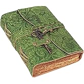 SH SHIFAA HANDICRAFT Leather Journal - Antique Handmade Deckle Edge Vintage Paper Leather Bound Journal - Book of Shadows Journal - Leather Sketchbook - Drawing Journal - Great Gift (Green) (8x6)