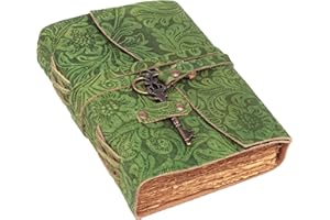 SH SHIFAA HANDICRAFT Leather Journal - Antique Handmade Deckle Edge Vintage Paper Leather Bound Journal - Book of Shadows Journal - Leather Sketchbook - Drawing Journal - Great Gift (Green) (10x7)
