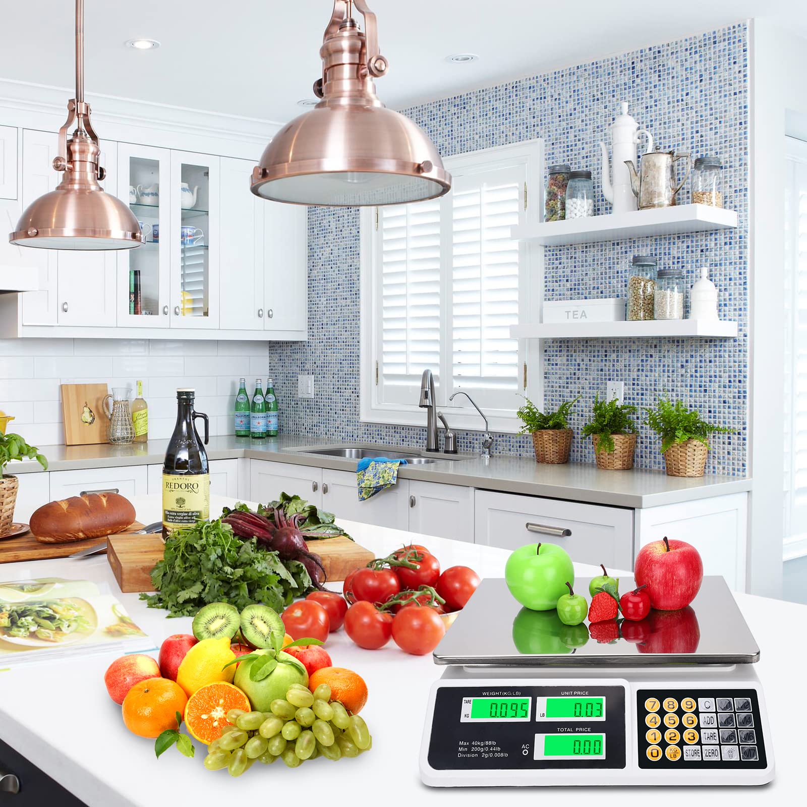 Price Computing Scale 88lb/40kg LCD Digital Commercial Price Scale with Stainless Steel Platform,Produce Scale & Food Scale for Farmers Market, Retail Outlets, Meat Shop (Flat Plate)