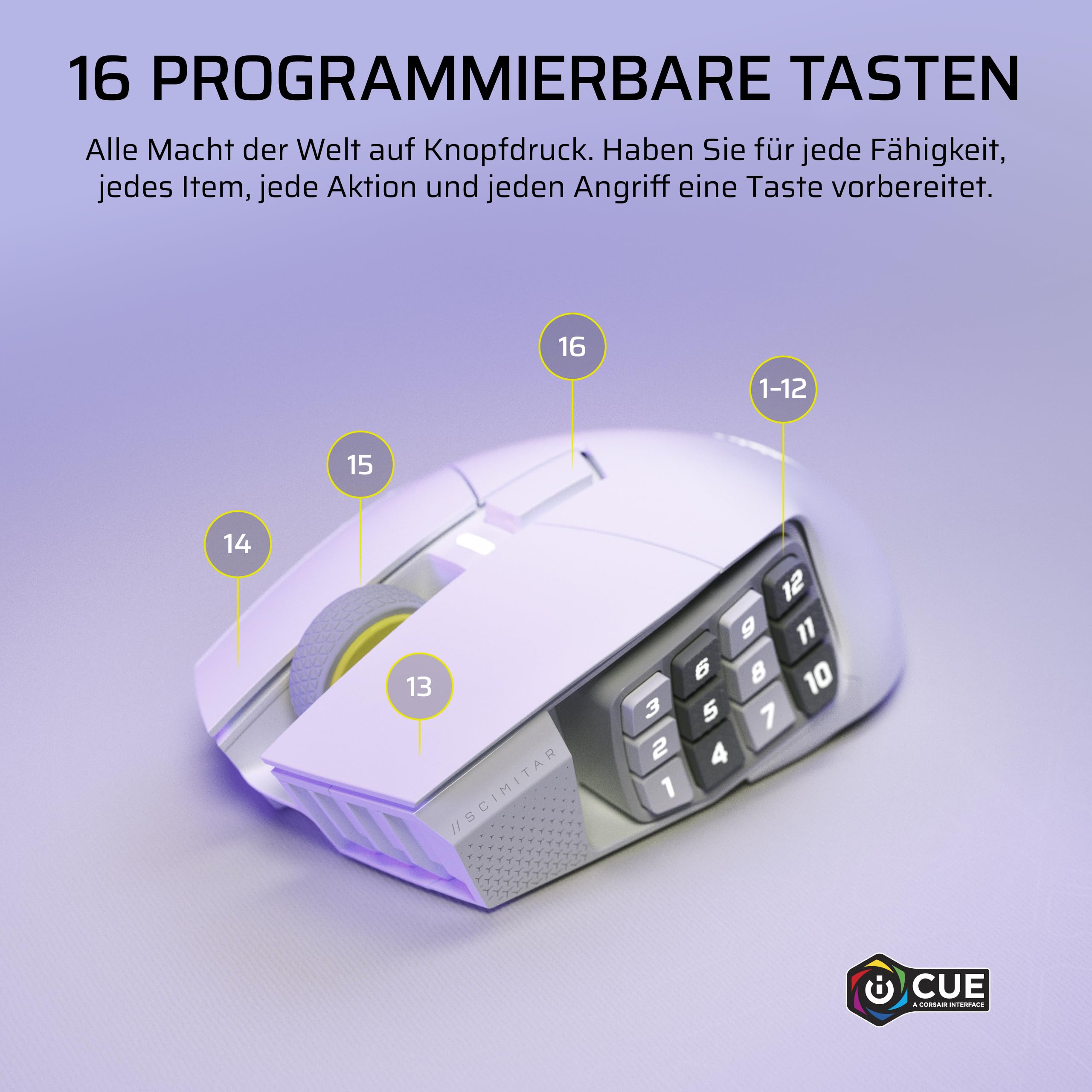 Corsair Scimitar Elite Wireless SE MMO Gaming Maus – 33.000 DPI, 16 Programmierbare Tasten, Einstellbarer Key Slider, Virtual Stream Deck, 1K Hyper-Polling - PC, PS5, PS4, Xbox, Mac – Weiß 3