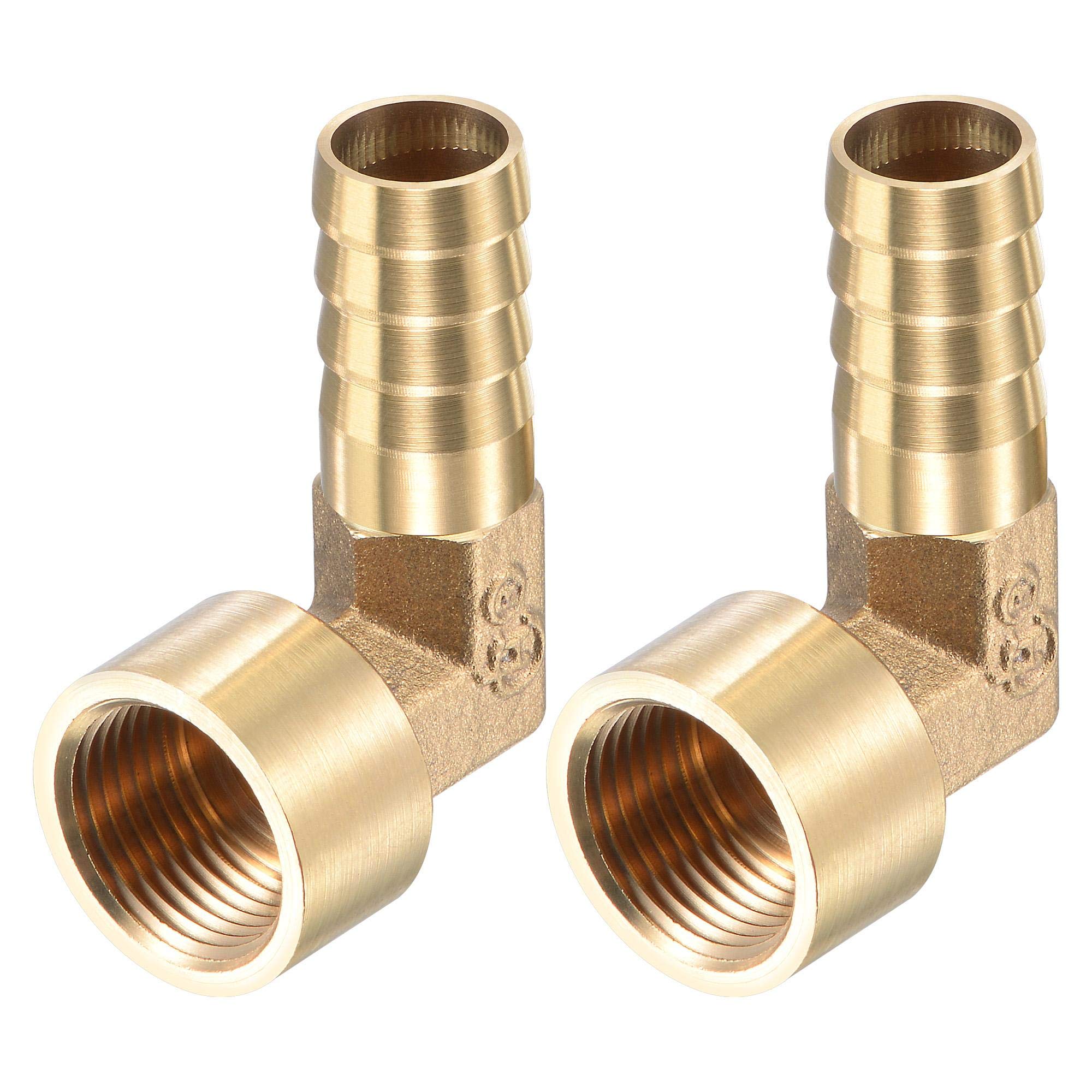 sourcing map Brass Hose Barb Fitting Elbow, 12mm Barbed x G3/8 Female Pipe Connector Adapter for Water Fuel Air, Pack of 2