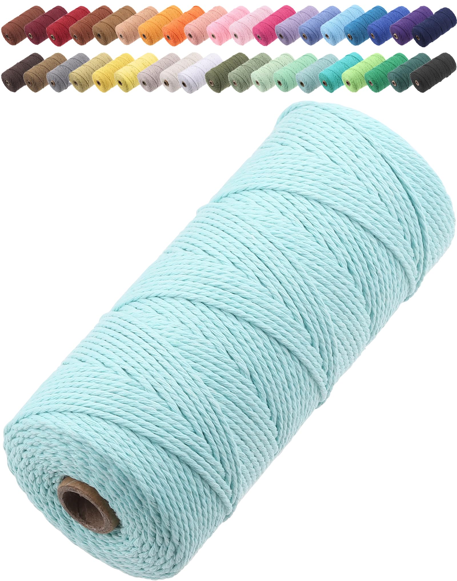 GOHOF Macrame Cord 2mm x 205m Premium Cotton Macrame Rope, 3 Strand Twisted Soft Cotton Cord, One of The Most Perfect Materials for Macrame Art, Cotton String Without Chemicals (Cyan)