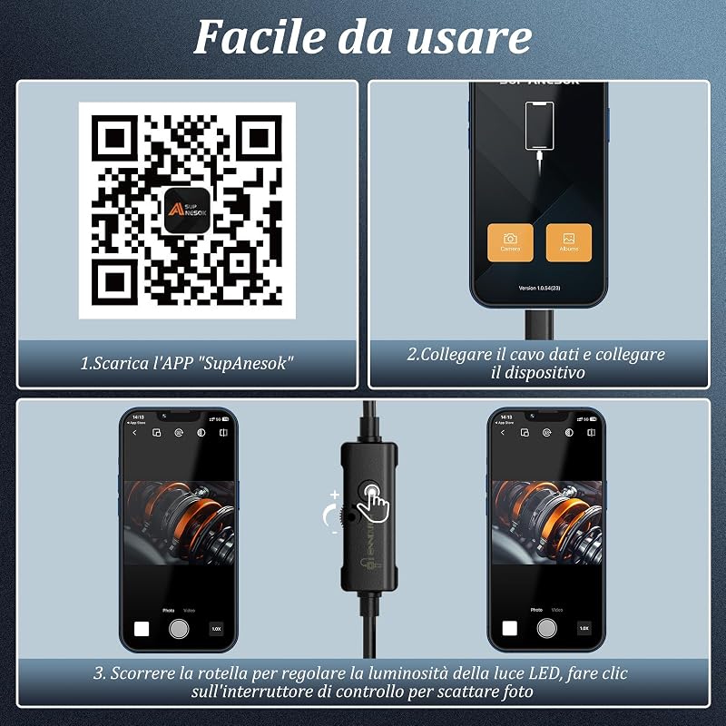 Endoscopio per Smartphone 1920P HD, Telecamera Endoscopica 10m