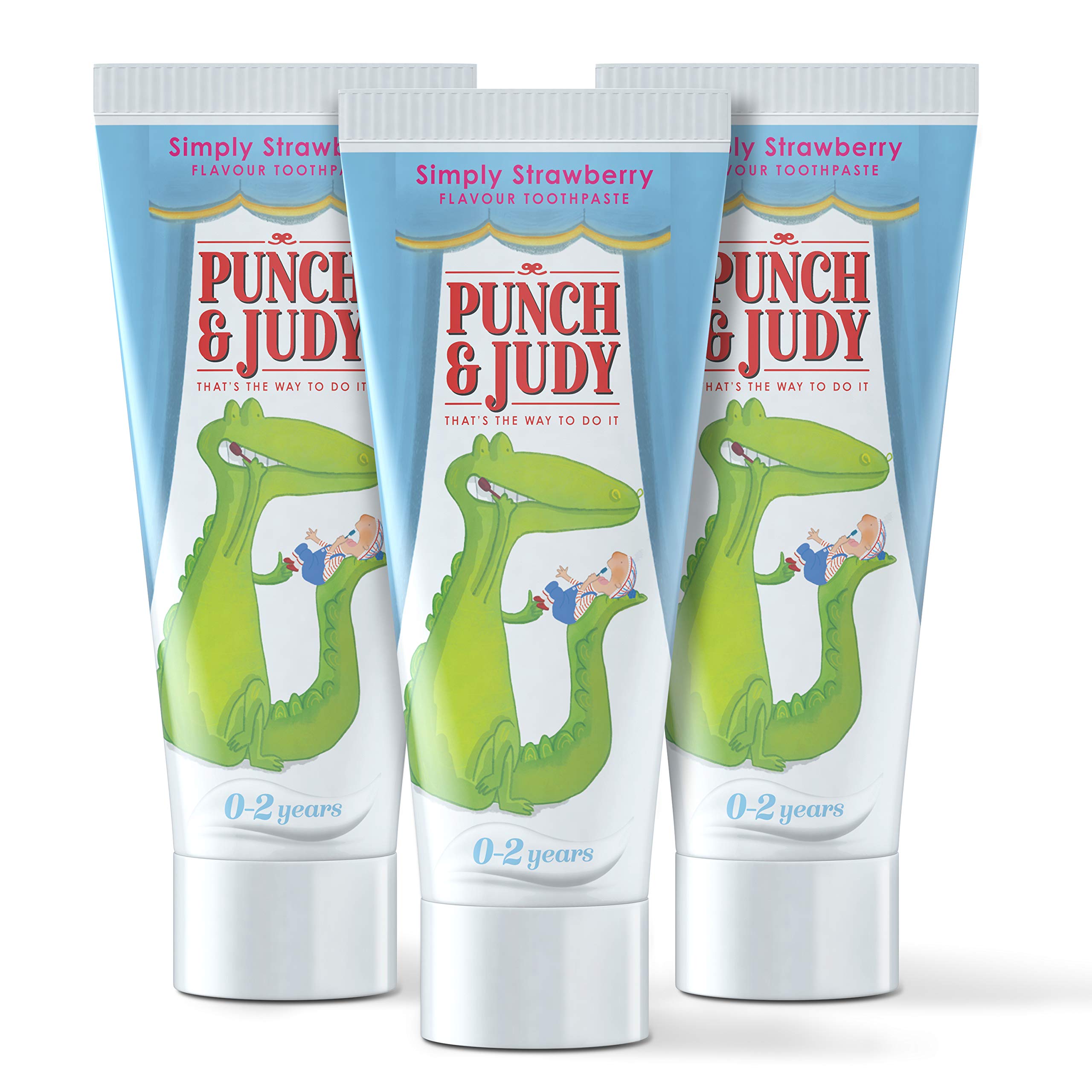 Punch & Judy Kids Toothpaste - Baby Strawberry Flavour, 0-2 Years, Fluoride, Sugar Free (3x50ml)