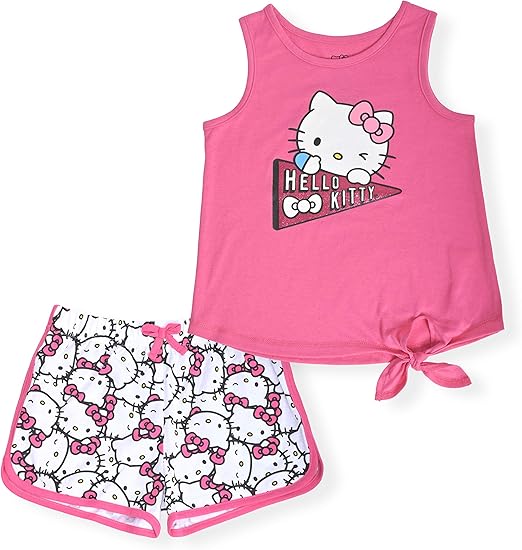 Hello Kitty Girls 2Piece Fashion Tee Shirt and Active Short Set with
