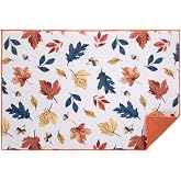 Home Collection Blue, Rust, and Golden Leaves Patterned Dish Drying Mat - 14 x 21 Inches