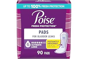 Poise Incontinence & Postpartum Pads for Bladder Leaks, 6 Drop Ultimate Absorbency, Long Length, 90 Count, Packaging May Vary