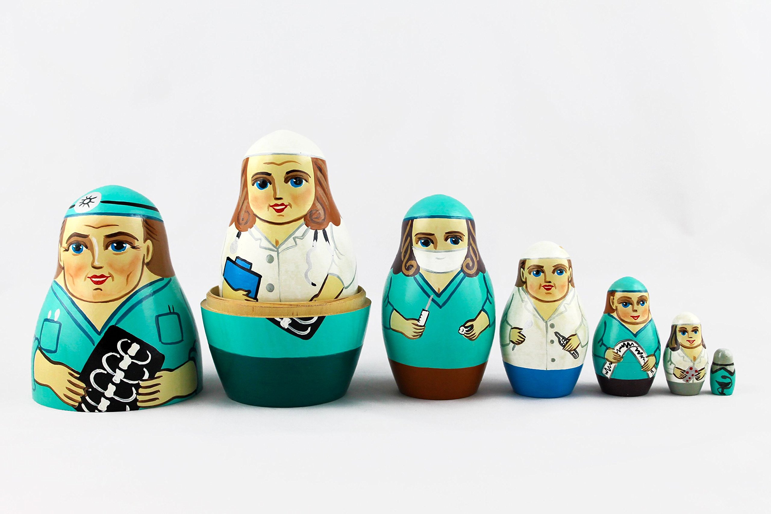 Matryoshka Russian Nesting Wooden Doll Physician Doctor Nurse Hospital 7 Pcs Stacking Hand Painting Beautiful Nested Matriosjka Matrioska Matreshka Matrjoska Matroeska