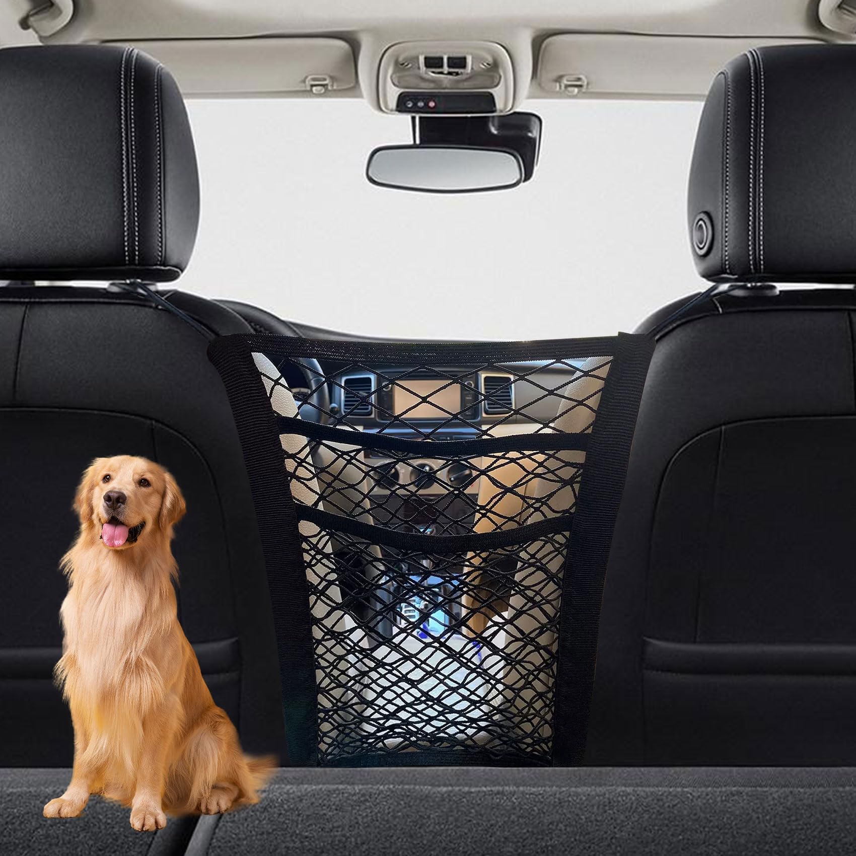 Photo 1 of PACLVIO 3-Layer Car Mesh Organizer, Seat Back Net Bag, Car Interior Accessories Barrier of Backseat Pet Kids, Cargo Tissue Purse Holder, Driver Storage Netting Pouch Universal for Cars SUVs Trucks