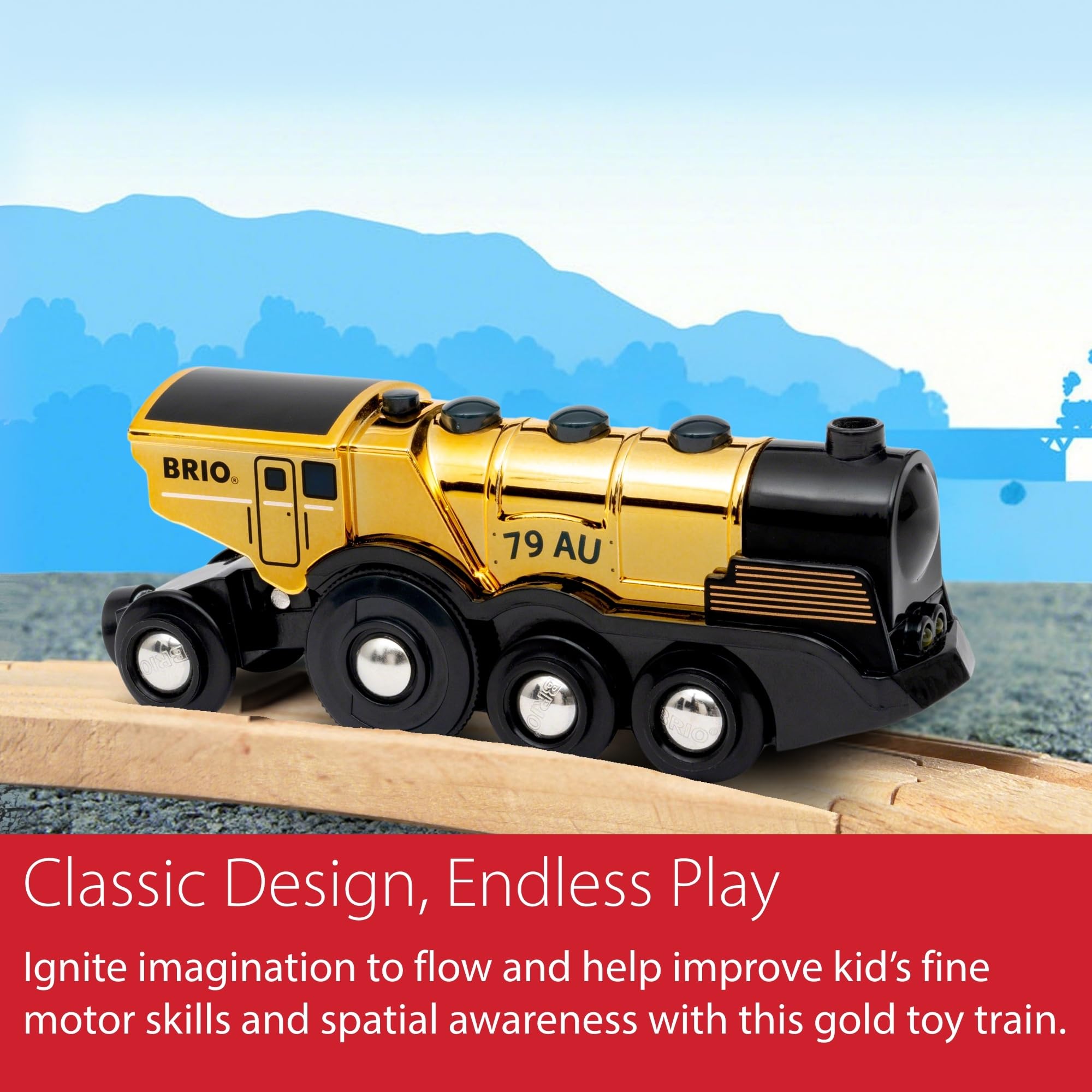 BRIO World Mighty Golden Action Locomotive - Battery Operated Toy Train for Wooden Track - Motorized Train with Lights & Sound - Works with All BRIO Sets - Exciting, Interactive Play - Ages 3 & Up