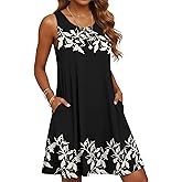 QUEZHU Women's Summer Dresses Casual Sleeveless Tank Sundress Round Neck Knee Length Mini Dress with Pockets