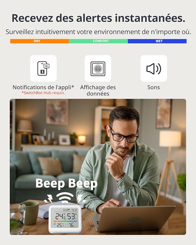 Station Météo sans Fil, Moniteur de Température/Humidité avec Prévisions Météorologiques, Thermomètre et Hygromètre SwitchBot Hub Requis, Bluetooth 120M, Thermometre Interieur Exterieur
