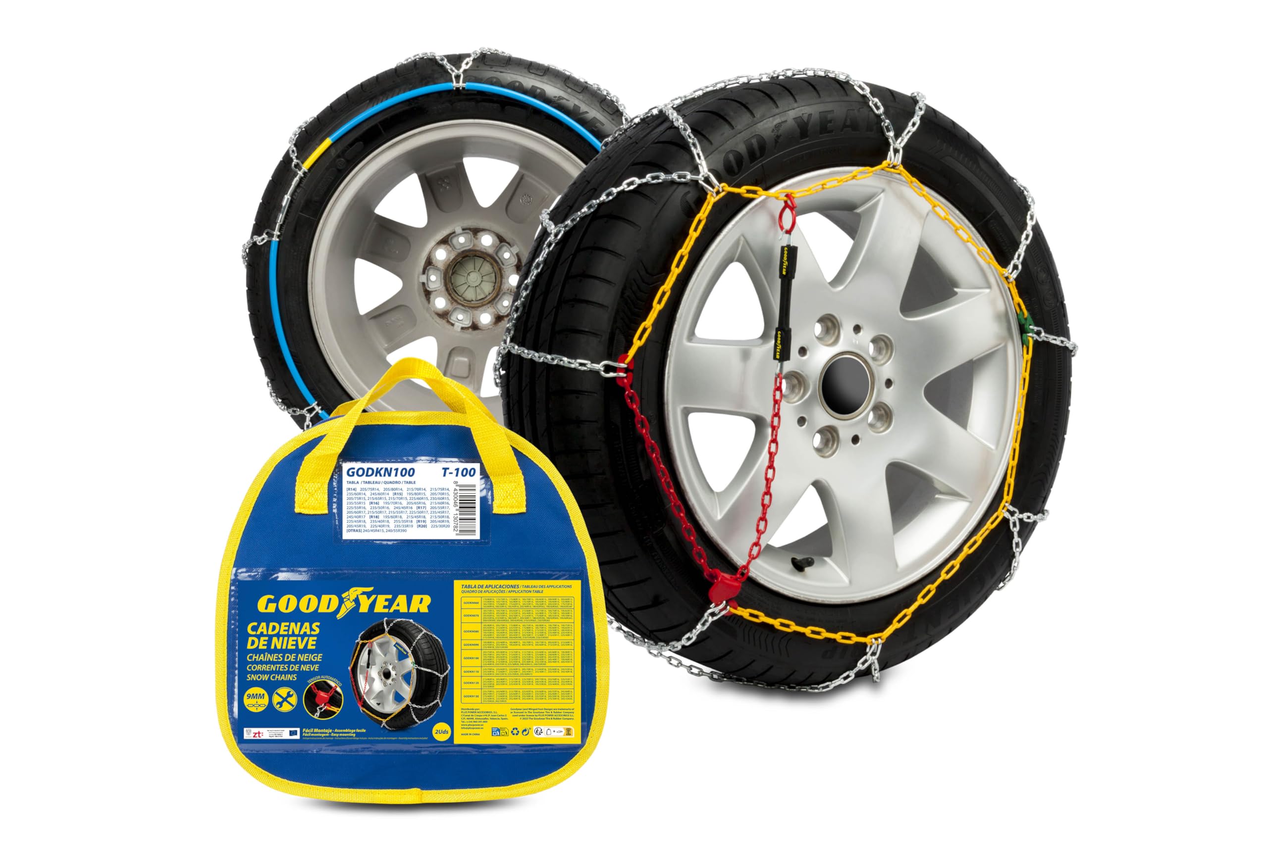 Goodyear Set of 2 x 9 mm Metallic Car Snow Chains Size 100 with Automatic Tensioner