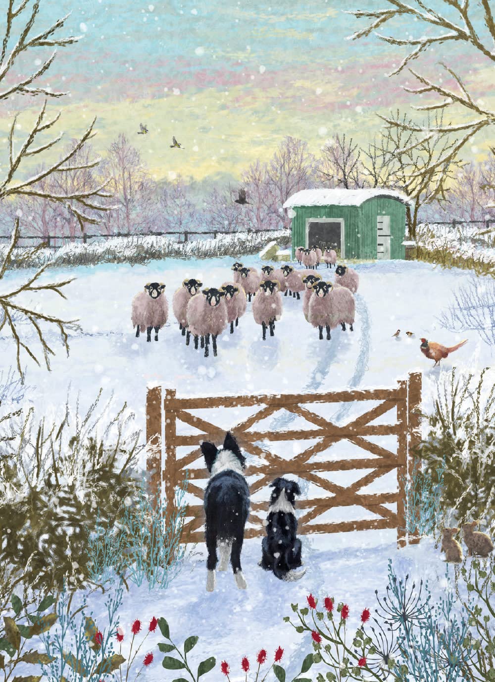 Museums & Galleries Charity Christmas Cards - Snow on the Farm Dogs and Sheep - Eco-Friendly and Recyclable - Pack of 8 Cards