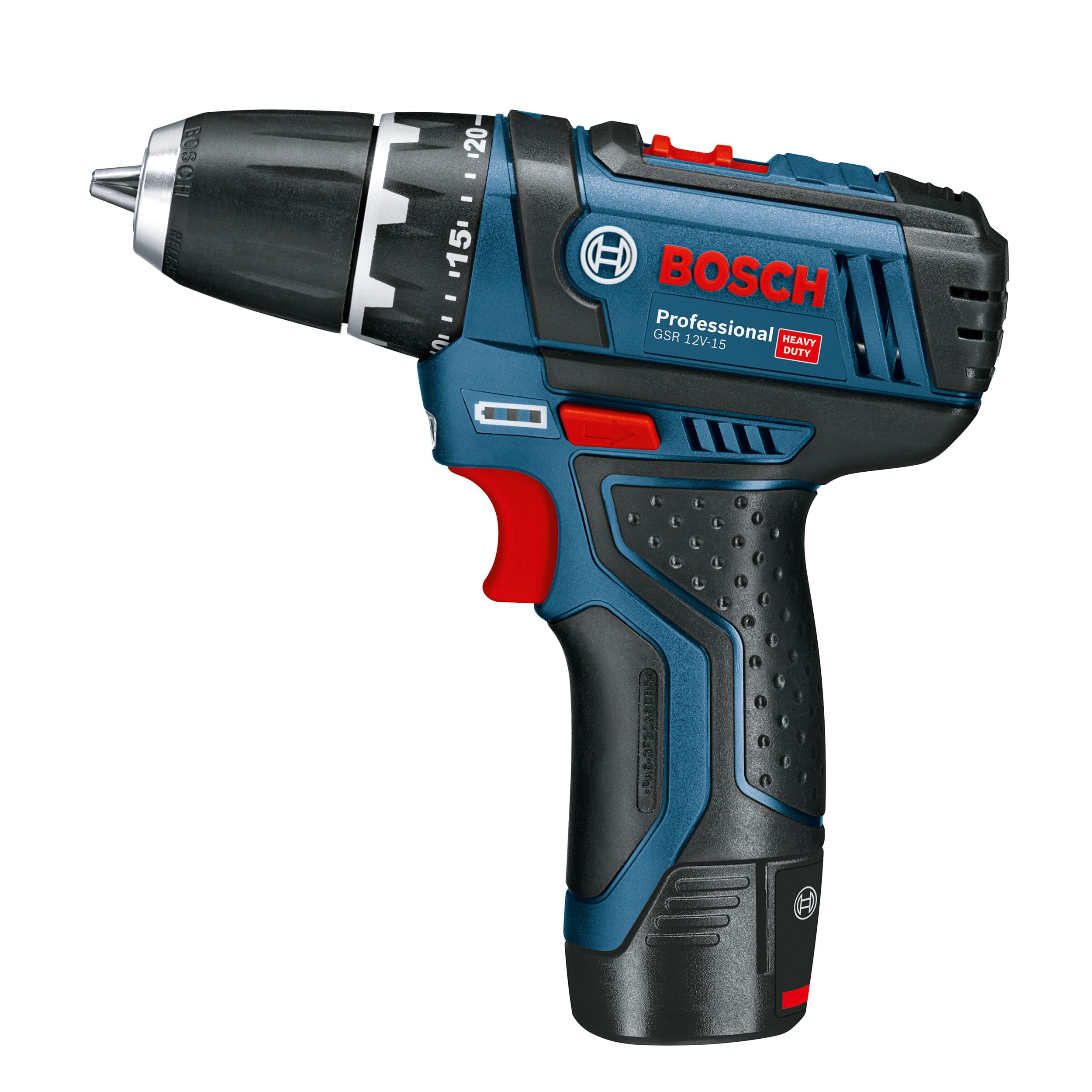 Bosch Professional Battery drill GSR 12-2-LI with 39 PCs. Accessory Set, 2x battery 2,0 Ah, Charger in Bag, 12 V