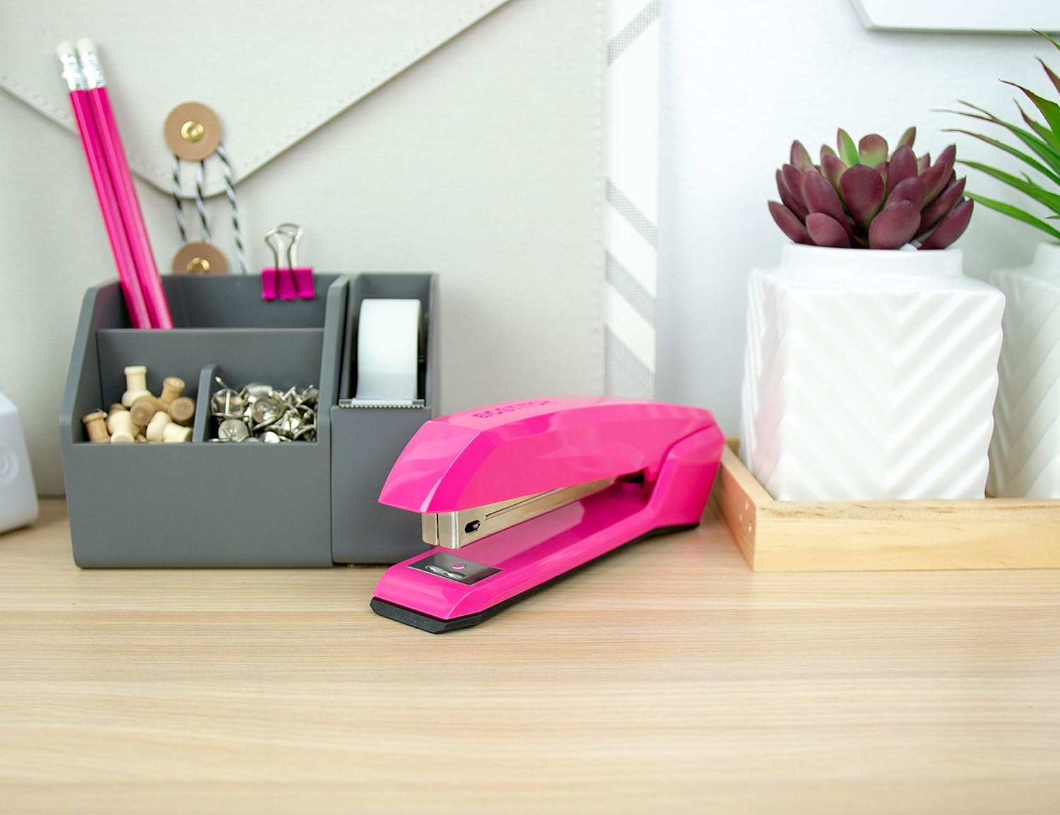 Bostitch Office B210R-PINK Bostitch Ascend 3 in 1 Stapler with Integrated Remover & Staple Storage, Pink (B210-PINK) : Desk Staplers : Office Products