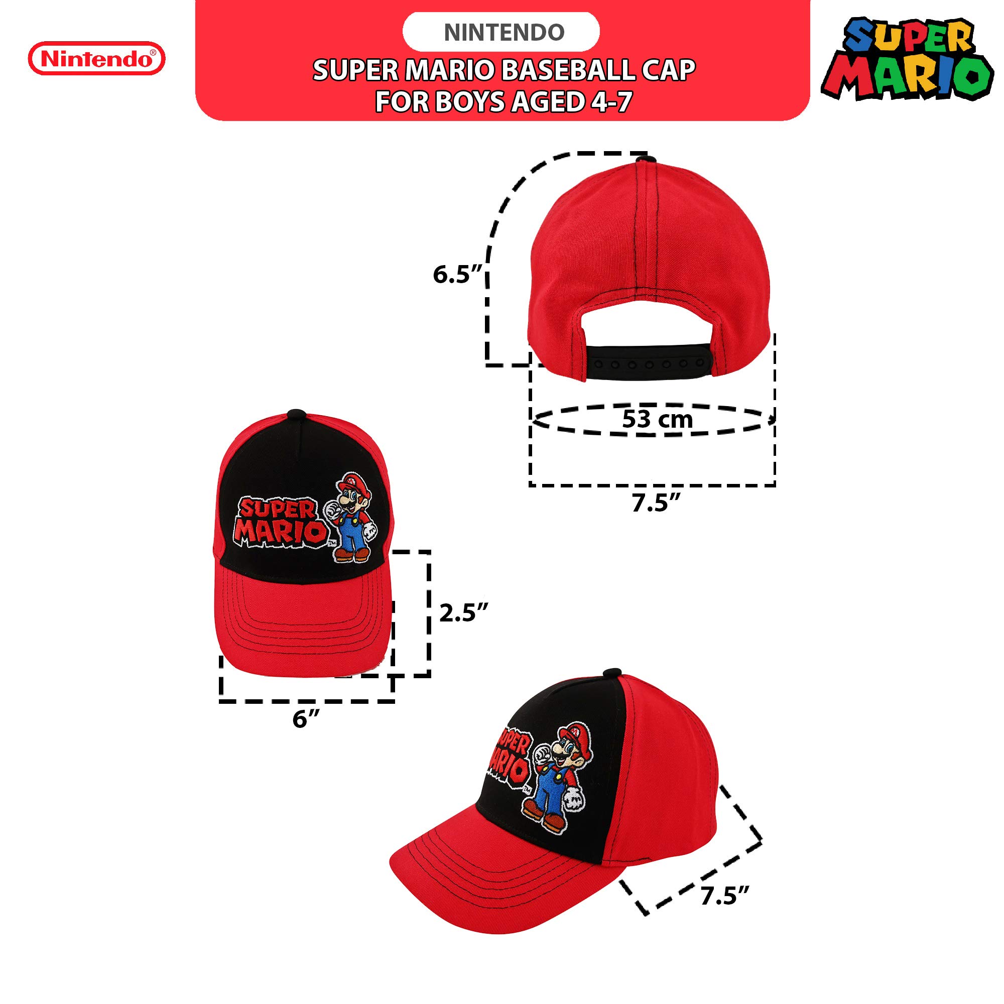 Nintendo Boys Baseball Cap, Super Mario Adjustable Kids Hat for Ages 4-7
