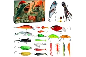 Funewest Fishing Advent Calendar 2025, Spooky Halloween Lure Set with 24 Horror Fishing Baits, Christmas Countdown Gift for Adult Men Fishermen Father Boyfriend Outdoor Lover
