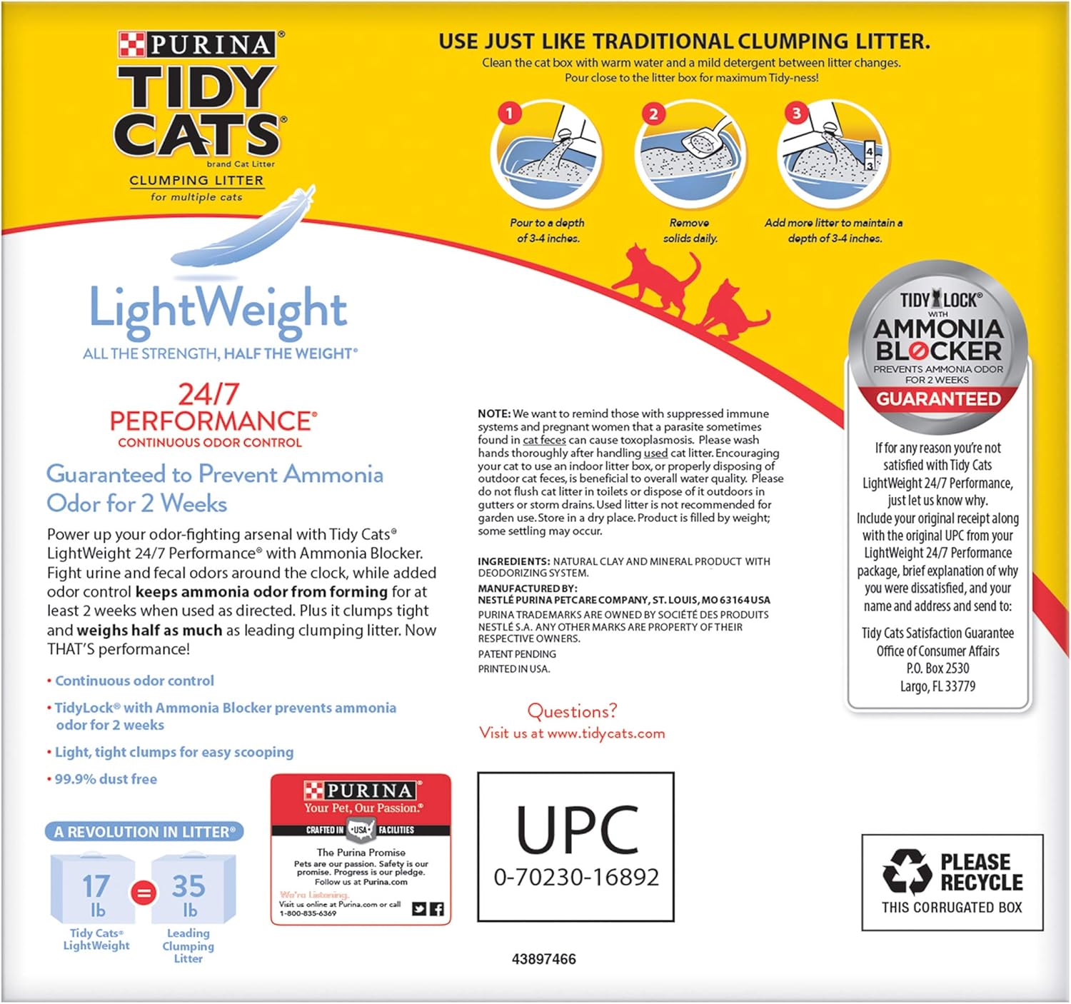 Purina Tidy Cats Light Weight, Low Dust, Clumping Cat Litter, LightWeight 24/7 Performance Multi Cat Litter - 17 lb. Box : Pet Supplies