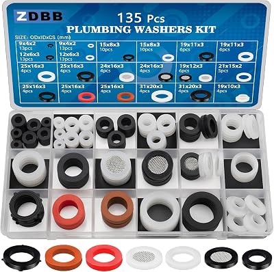 ZDBB 135 PCS Plumbing Washers Assorted Kit Flat Silicone Gasket Set