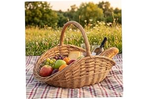 Harvest Basket, 45x30cm Woven Picnic Basket with Handle, Garden Baskets for Gathering Vegetables
