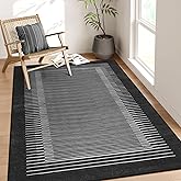 Wonnitar Washable Striped 5x7 Washable Area Rug, Non-Slip Black Berber Stripe Rugs for Living Room, Low Pile Minimalist Floor Carpet Rugs for Bedroom Dining Room Home Office (Black,5' x 7')